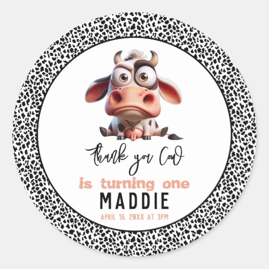 聖なる牛の戯画I'm One女性のカーボーイ1歳の誕生日 ラウンドシール (正面)