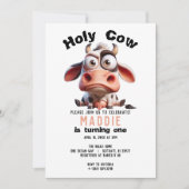 聖なる牛の戯画I'm One女性のカーボーイ1歳の誕生日 招待状 (正面)