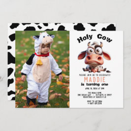 聖なる牛の戯画I'm One女性のカーボーイ1歳の誕生日 招待状