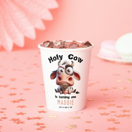 聖なる牛の戯画I'm One女性のカーボーイ1歳の誕生日 紙コップ (インサイチュ)