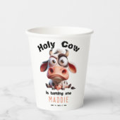 聖なる牛の戯画I'm One女性のカーボーイ1歳の誕生日 紙コップ (正面)