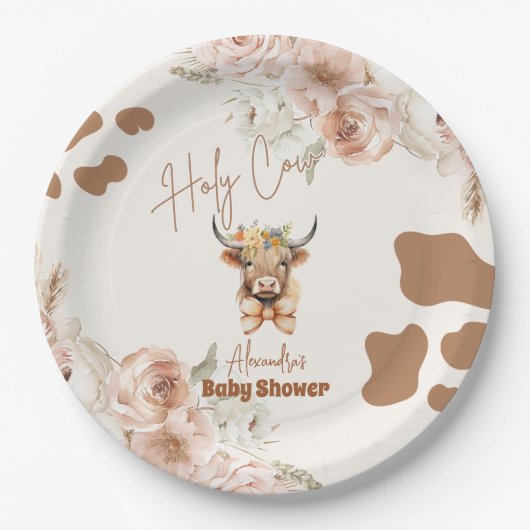 聖なる牛の緑の高地の牛の赤ちゃんシャワー ペーパープレート (正面)