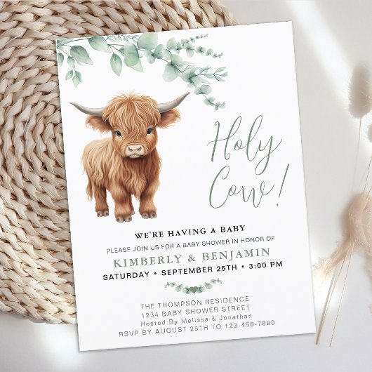聖なる牛の緑の高地の牛カップル赤ちゃんシャワー インビテーションポストカード