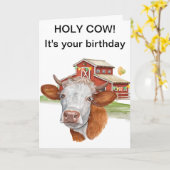 聖なる牛の誕生日水彩画ファームバーンフォト カード (黄色い花)