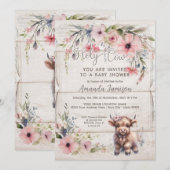 聖なる牛ハイランドの花のキュートで愛らしいベビーシャワー 招待状 (正面/裏面)