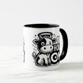 聖なる牛 かわいい天使の牛マグカップ – 面白い黒と白のデザイン マグカップ (正面右)