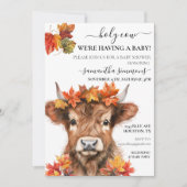 聖なる牛 オータム フォール ハイランド カーフ ベイビー シャワー 招待状 (正面)