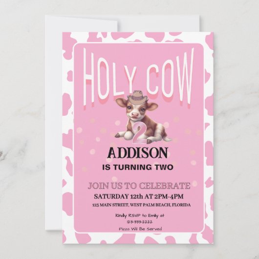 聖なる牛、僕はトゥー ピンク コケッティ バースデーパーティーだ！ 招待状 (正面)
