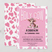聖なる牛、僕はトゥー ピンク コケッティ バースデーパーティーだ！ 招待状 (正面/裏面)