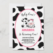 聖なる牛 私は1歳の女の子 1歳の誕生日パーティーの招待状 招待状 (正面)