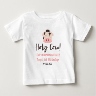 聖なる牛、私1歳になります!1歳の誕生日パーティー ベビーTシャツ