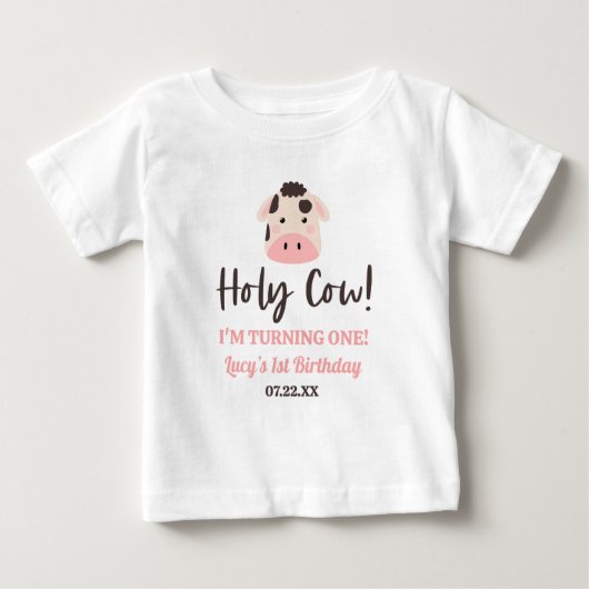 聖なる牛、私1歳になります！1歳の誕生日パーティー ベビーTシャツ (正面)