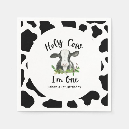 聖なる牛I'm One Cow 1歳の誕生日パーティー スタンダードカクテルナプキン (正面)