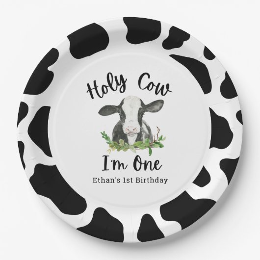聖なる牛I'm One Cow 1歳の誕生日パーティー ペーパープレート (正面)