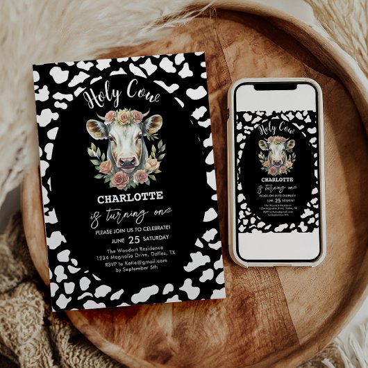 聖なる牛i'm One Cow Girl 1st Birthday 招待状