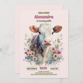 聖なる牛i'm One Cow Girl 1st Birthday 招待状 (正面/裏面)