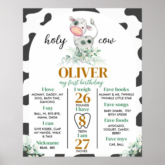 聖なる牛I'm One First誕生日マイルストーンのサイン ポスター (正面)