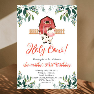 聖なる牛I'm One Greenery誕生日パーティー 招待状