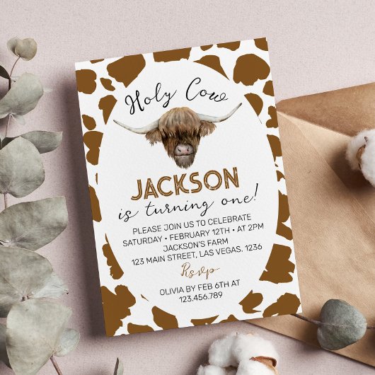 聖なる牛I'm One Highland Cow 1st Birthday 招待状