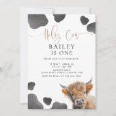 聖なる牛I'm ONE Highland Cow 1st Birthday 招待状 (正面)