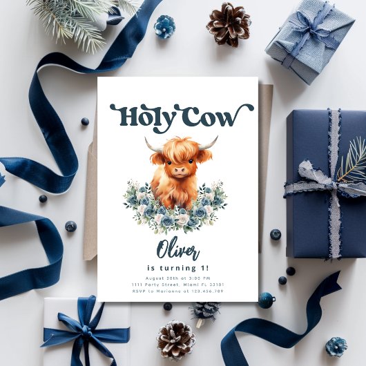 聖なる牛I'm One Highland Cow Boy 1st Birthday 招待状