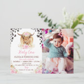 聖なる牛I'm One Highland Cow Girl 1st誕生日 招待状 (スタンド正面)