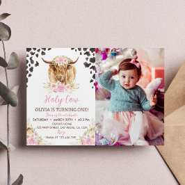 聖なる牛I'm One Highland Cow Girl 1st誕生日 招待状