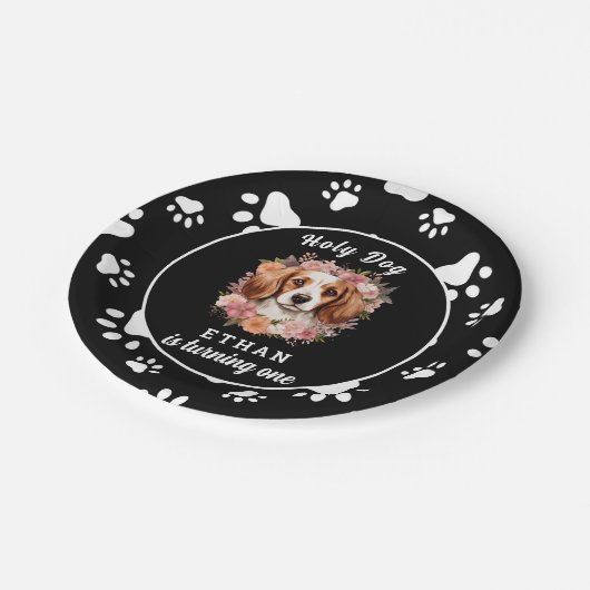 聖なる犬、私は一つ | ドッグガール1歳の誕生日 ペーパープレート (アングル)