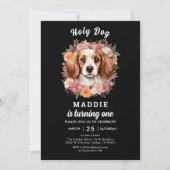 聖なる犬、1歳だよ!犬の女の子1歳の誕生日 招待状 (正面)