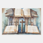 聖なる聖なる書物、 経典と十字架 ラッピングペーパーシート (正面2)