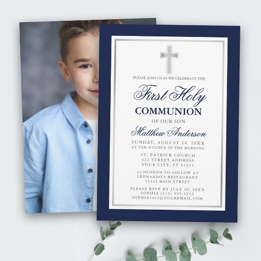 聖なる聖体青い銀色の写真 招待状