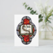 聖なる聖書とロザリオのステンドグラス芸術 ポストカード (スタンド正面)