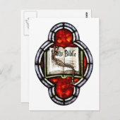 聖なる聖書とロザリオのステンドグラス芸術 ポストカード (正面/裏面)