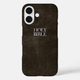聖なる聖書キリスト教フェイクブラウンレザー iPhone 16ケース