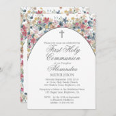 聖なる聖餐式の最初のモダン写真園の花 招待状 (正面/裏面)