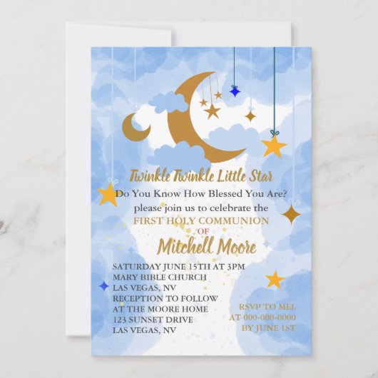 聖なる聖餐式の最初の写真光る星 招待状 (正面)