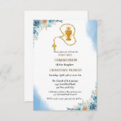 聖なる聖餐式の水の色の青いスプラッシュフローラ 招待状 (正面/裏面)