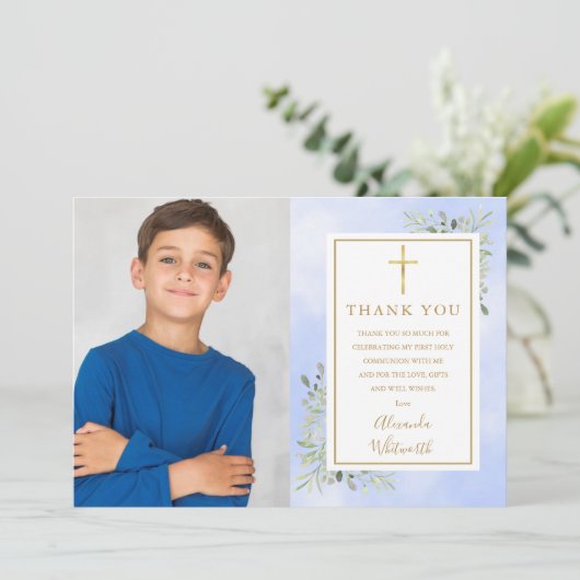 聖なる聖餐式の青い緑の写真 サンキューカード (スタンド正面)