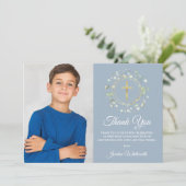 聖なる聖餐式の青い緑の最初の写真 サンキューカード (スタンド正面)