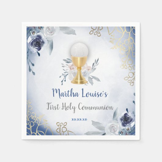 聖なる聖餐式の青い花 スタンダードカクテルナプキン (正面)