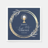 聖なる聖餐式の青とホイルフェイクス スタンダードカクテルナプキン (正面)