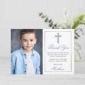 聖なる聖餐式ライトブルーのシルバーフォト サンキューカード (スタンド正面)