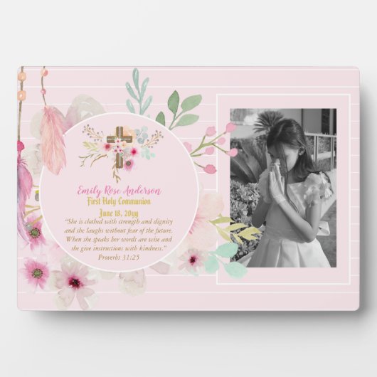 聖なる聖餐式PHOTOギフトはピンクの花を咲かせる フォトプラーク (正面)