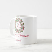 聖なる葉さくらんぼとクリスマスコーヒーマグ コーヒーマグカップ (正面左)