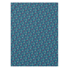 聖なる赤いベリーのクリスマスの葉のパターン（の模様が）ある青 テーブルクロス