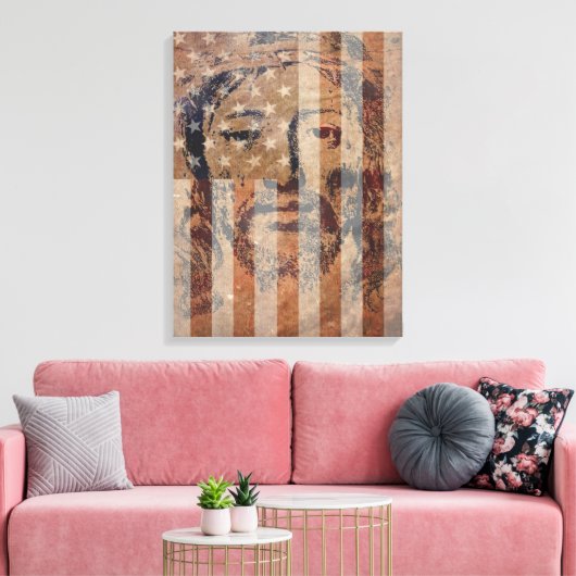 聖なる顔のイエスとアメリカ国旗のキャンバス印刷 キャンバスプリント (インサイチュ (リビング))