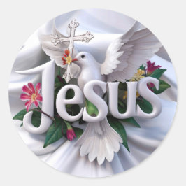 聖なる鳩と十字架を持つイエス#2 ラウンドシール