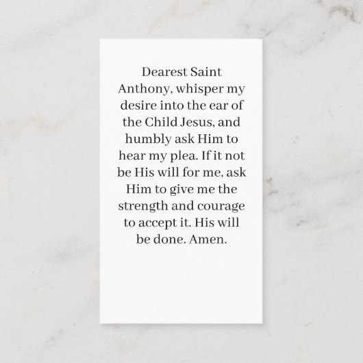 聖アンソニーと子イエス祈りの言葉カード コーリングカード (裏面)