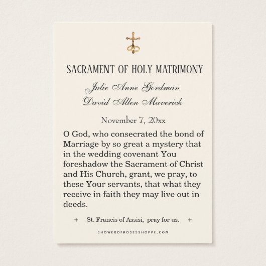 聖アンソニー・イエスエレガント金ゴールド結婚式の引き出物カード (裏面)