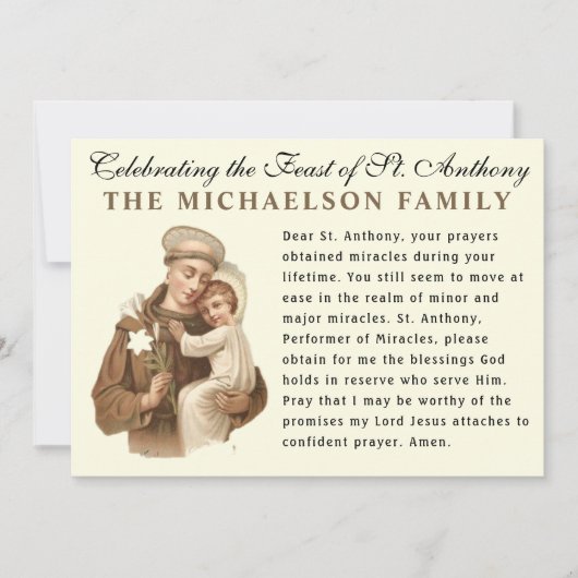 聖アンソニー·パドゥア·カトリック·祈りの言葉·カード カード (正面)